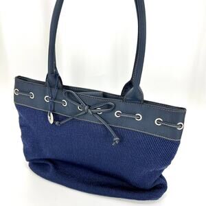 The Sak Navy Blue Knit Double Handle Tote Bag Shoulder Purse Lined Charm